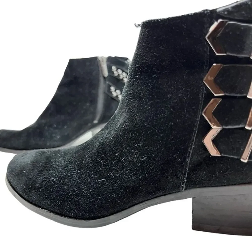 SAM EDELMAN PENROSE Black Ankle Booties Boots Buckles Gothic Leather Suede 6.5 - Picture 11 of 15